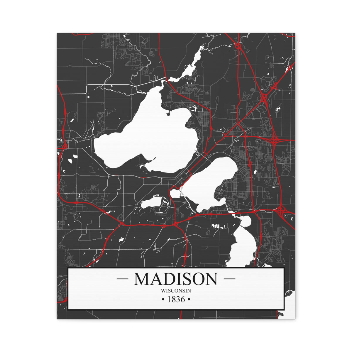 Madison, Wisconsin 1848 Founders City Map, Matte Canvas Print (Stretched, 1.25")