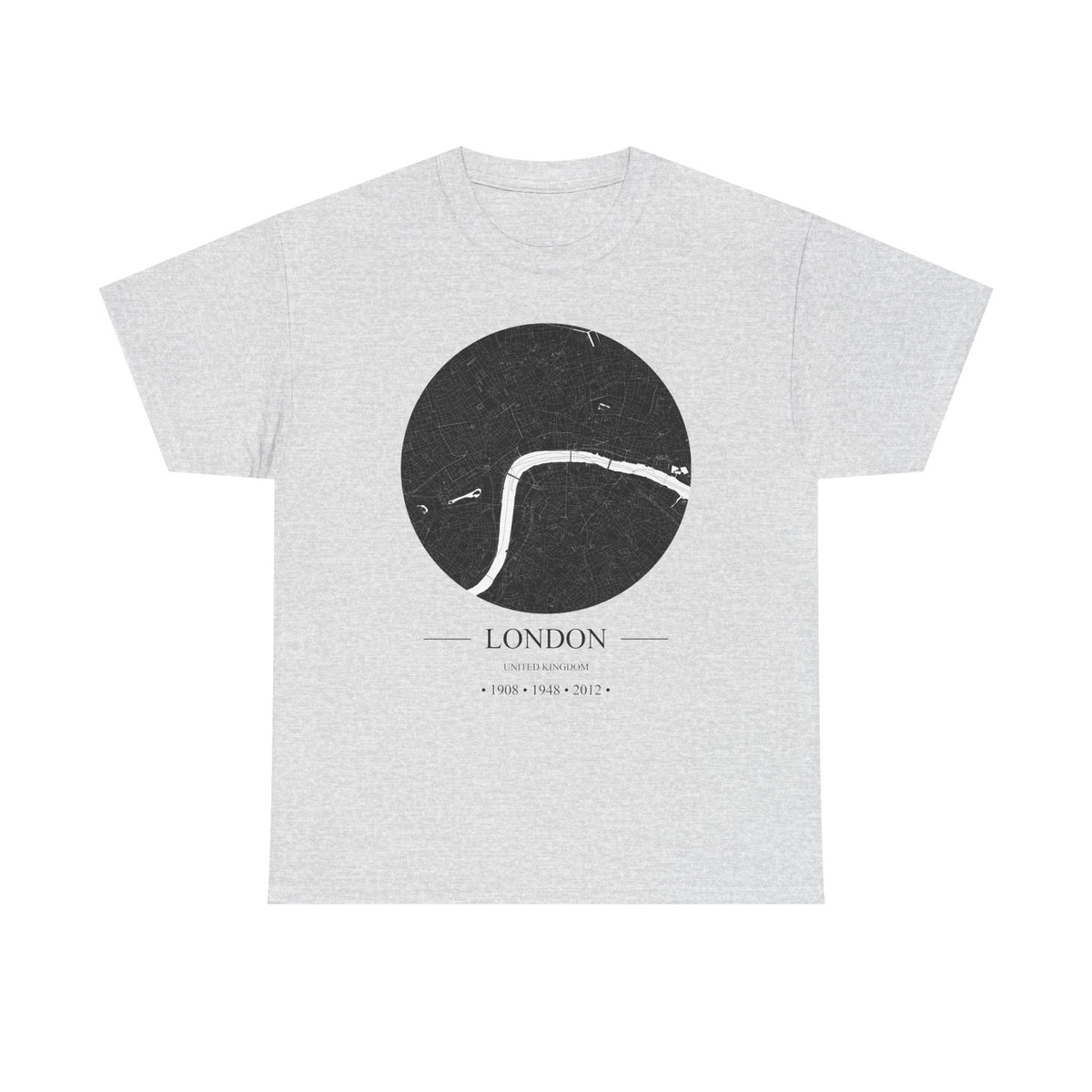 London, United Kingdom 1908, 1948 & 2012 Olympic Host City Map Unisex Heavy Cotton Tee