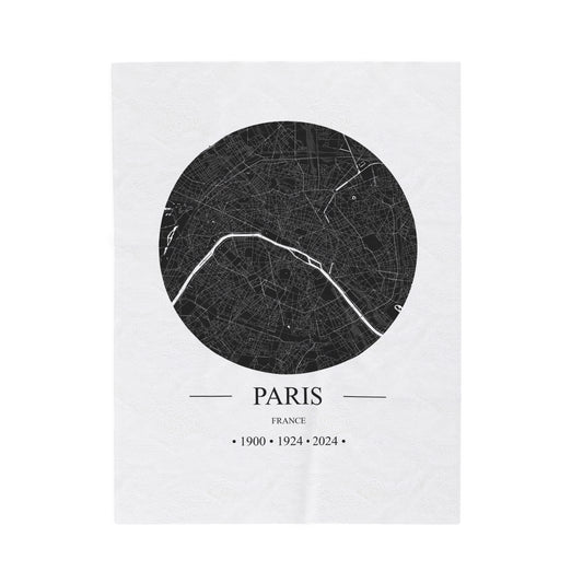 Paris, France 1900, 1924 & 2024 Olympic Host City Map Velveteen Plush Blanket
