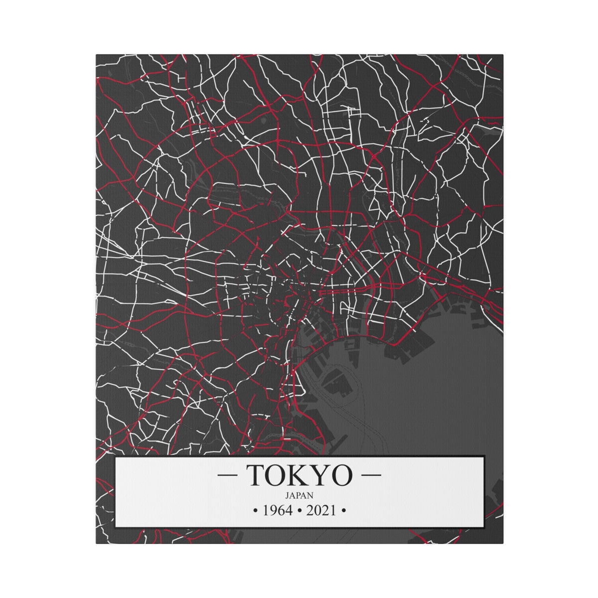 Tokyo, Japan 1964 & 2021, Color Map, Matte Canvas, Stretched, 0.75"