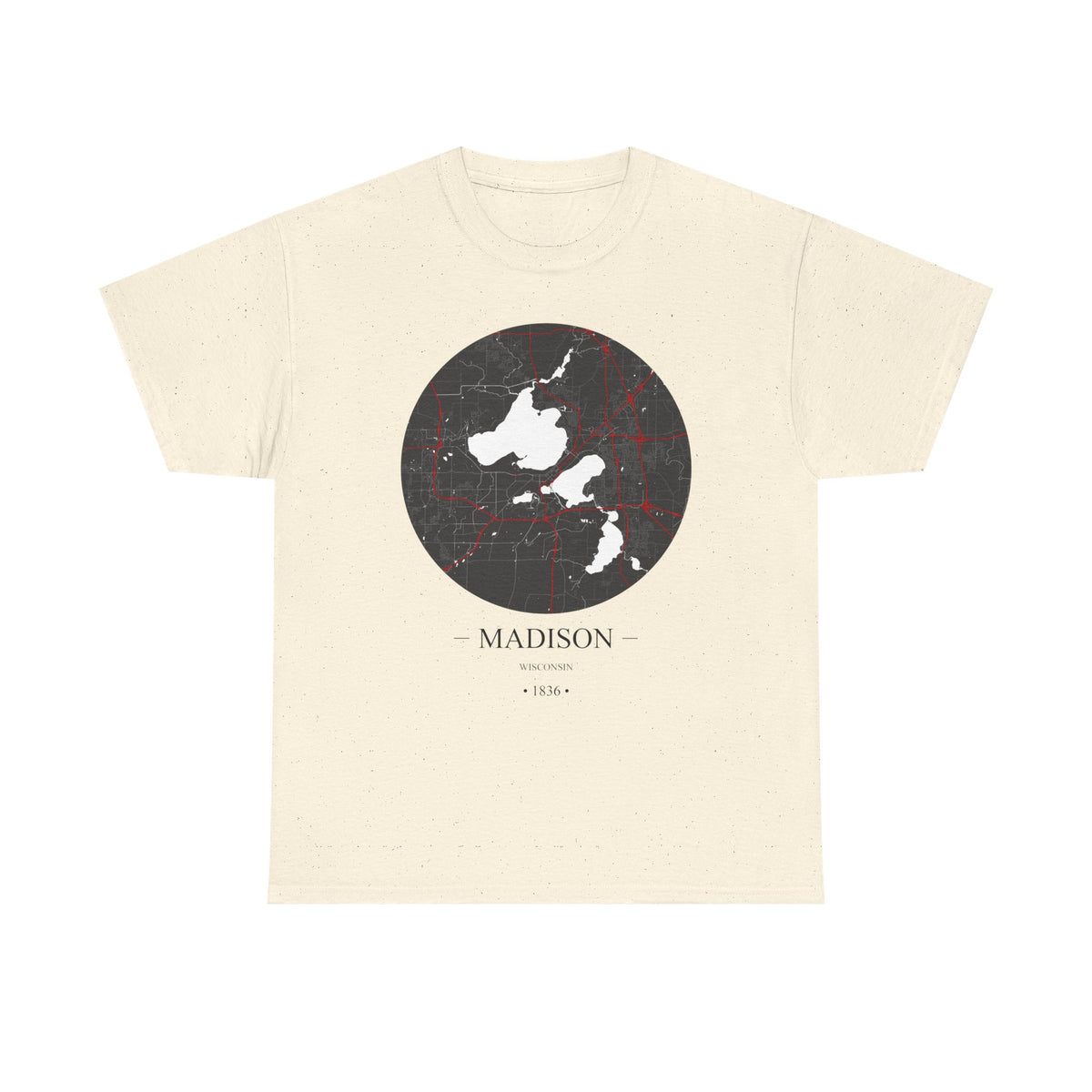 Madison, Wisconsin 1836 Founders City Map Unisex Heavy Cotton Tee, Express Delivery available