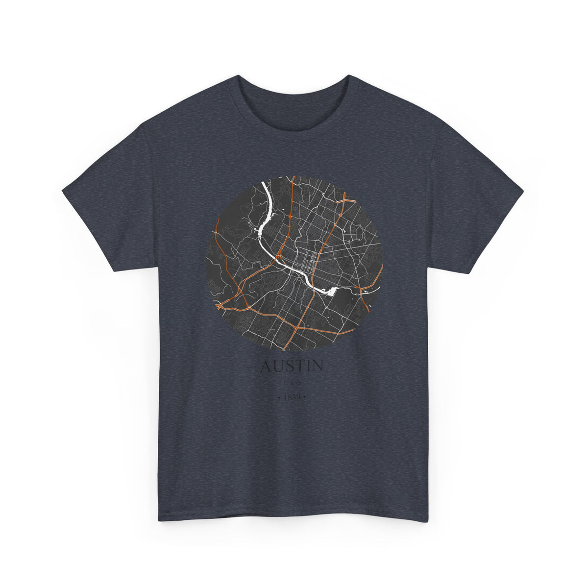 Austin, Texas 1839 Founders City Map Unisex Heavy Cotton Tee, Express Delivery available