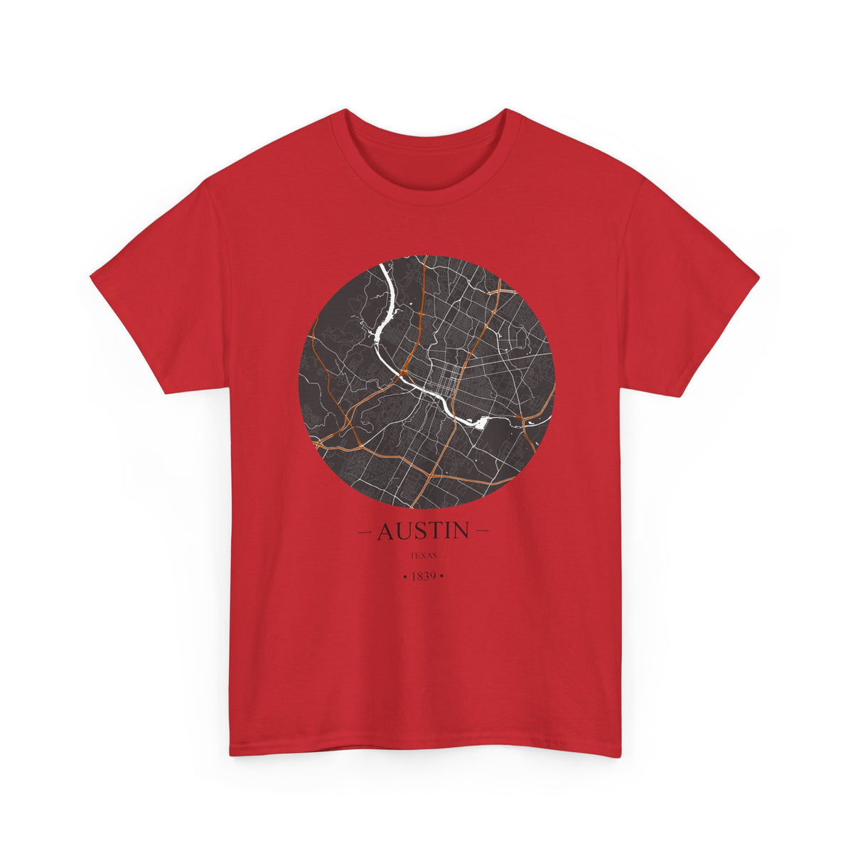Austin, Texas 1839 Founders City Map Unisex Heavy Cotton Tee, Express Delivery available