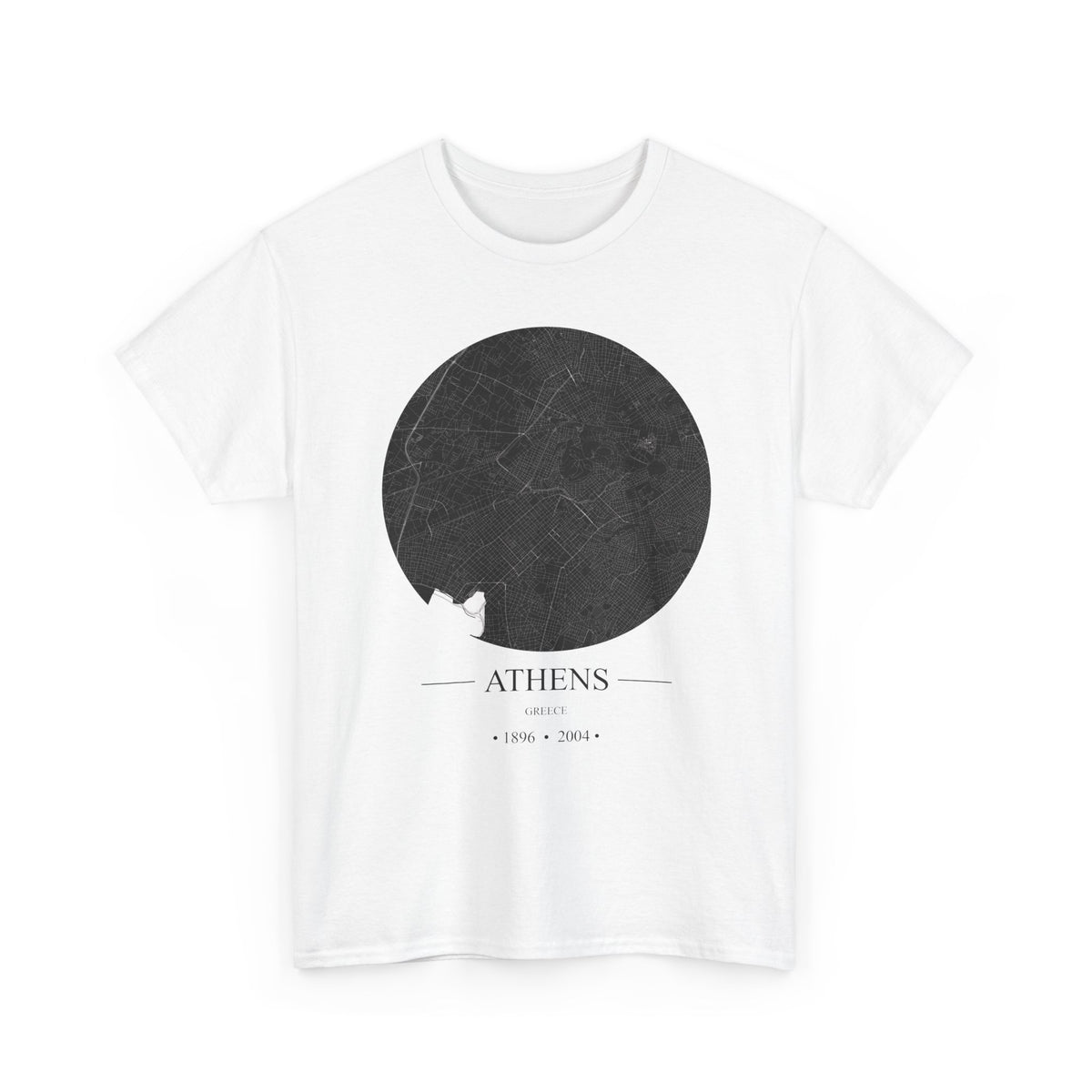 Athens, Greece 1896 & 2004 Olympic Host City Map Unisex Heavy Cotton Tee