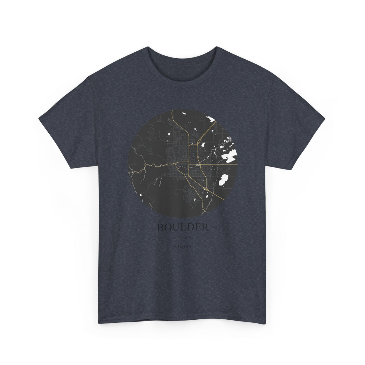 Boulder, Colorado 1859 Founders City Map Unisex Heavy Cotton Tee, Express Delivery available