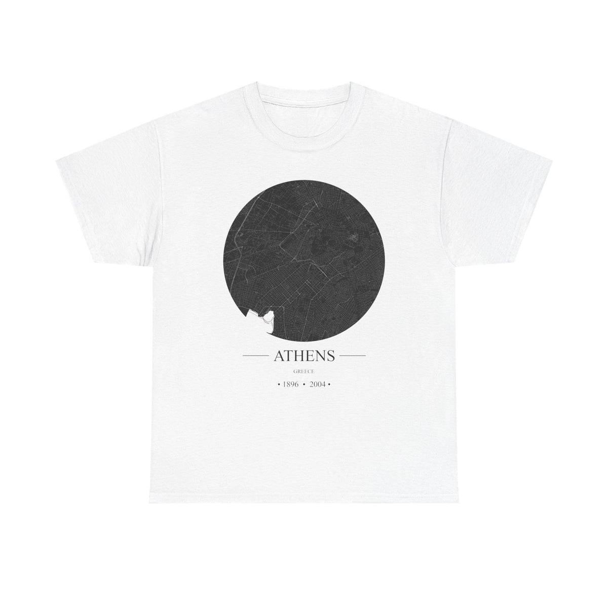 Athens, Greece 1896 & 2004 Olympic Host City Map Unisex Heavy Cotton Tee