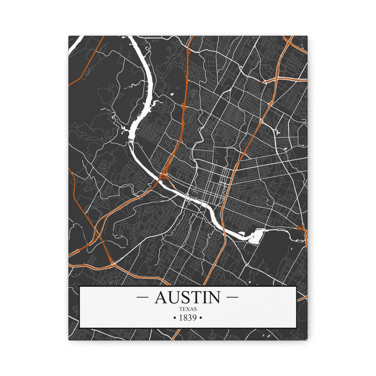 Austin, Texas 1839 Founders City Map, Matte Canvas Print (Stretched, 1.25")
