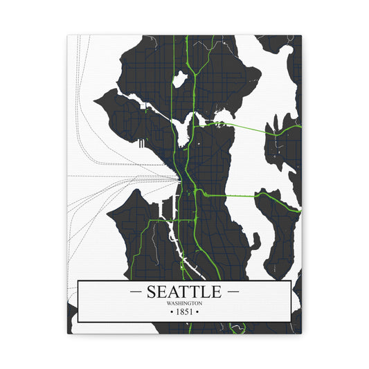 Seattle, Washington 1851 Founders City Map, Matte Canvas Print (Stretched, 1.25")