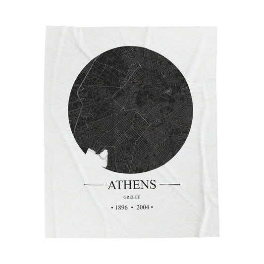 Athens, Greece 1896 & 2004 Olympic Host City Map Velveteen Plush Blanket