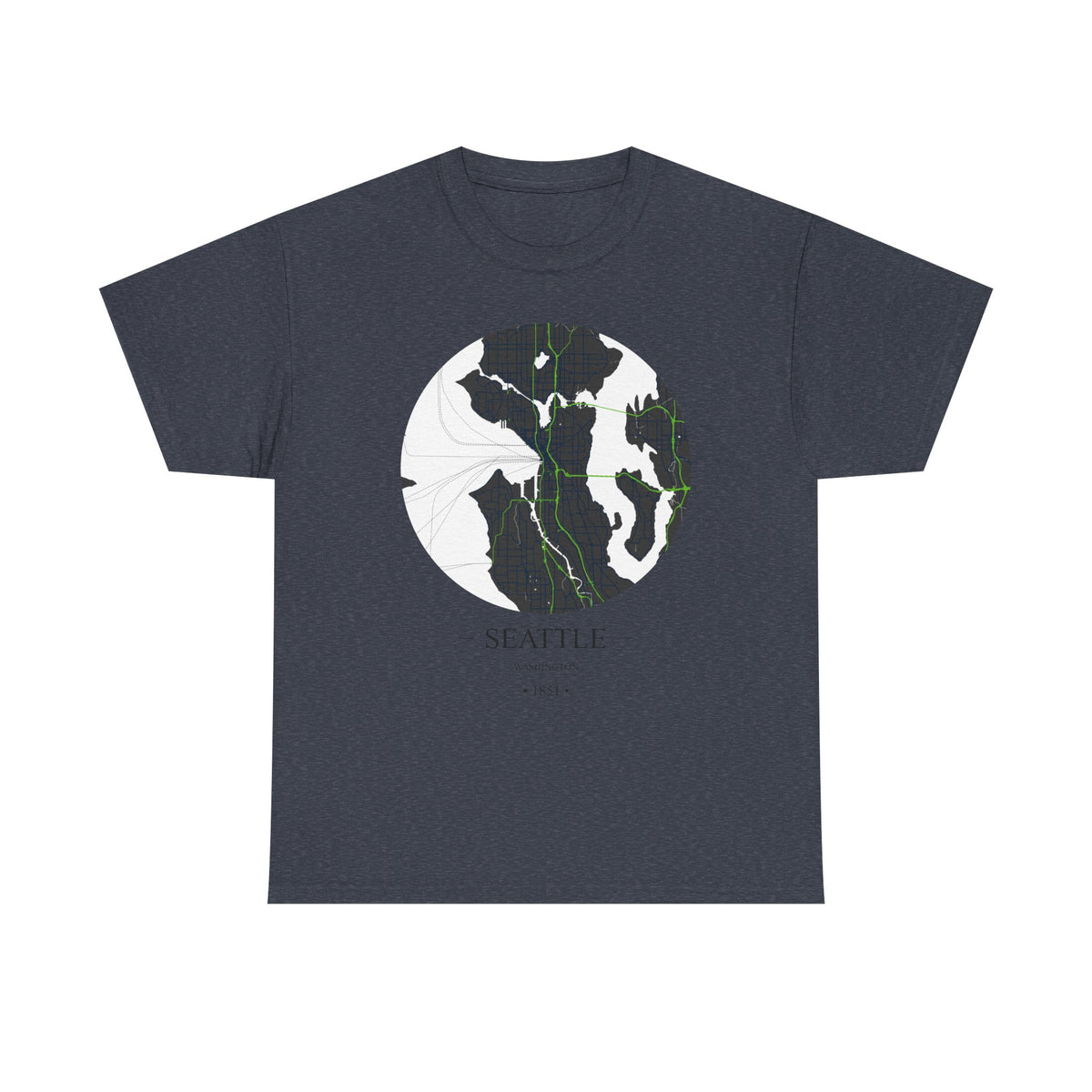 Seattle, Washington 1851 Founders City Map Unisex Heavy Cotton Tee, Express Delivery available