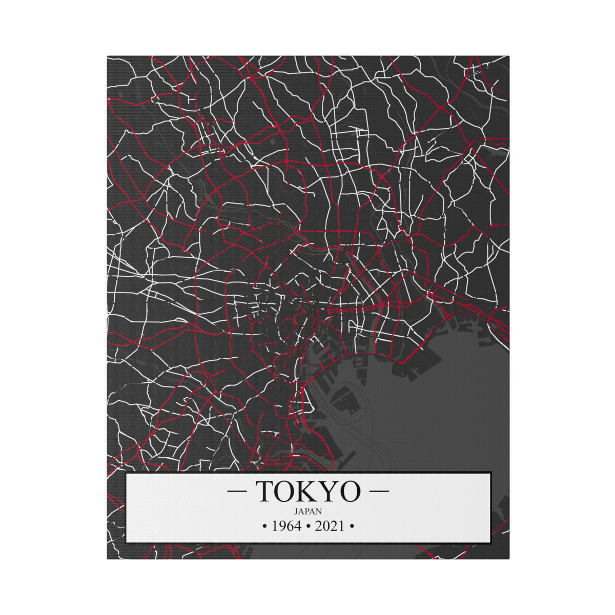 Tokyo, Japan 1964 & 2021, Color Map, Matte Canvas, Stretched, 0.75"