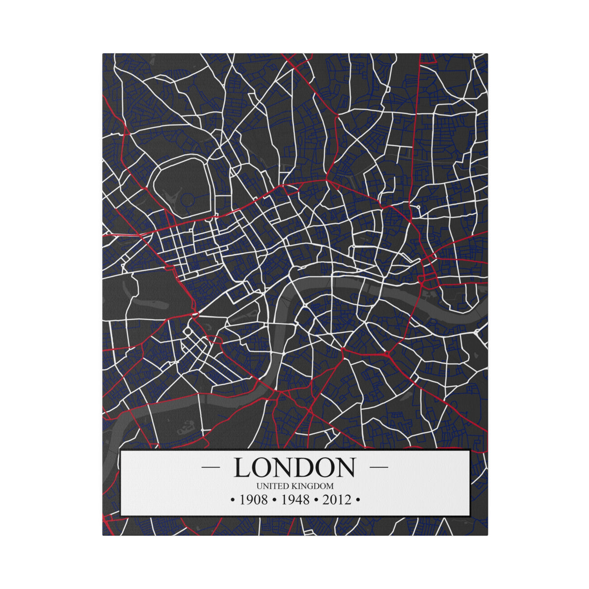 London, United Kingdom 1908, 1948 & 2012, Color Map, Matte Canvas, Stretched, 0.75"