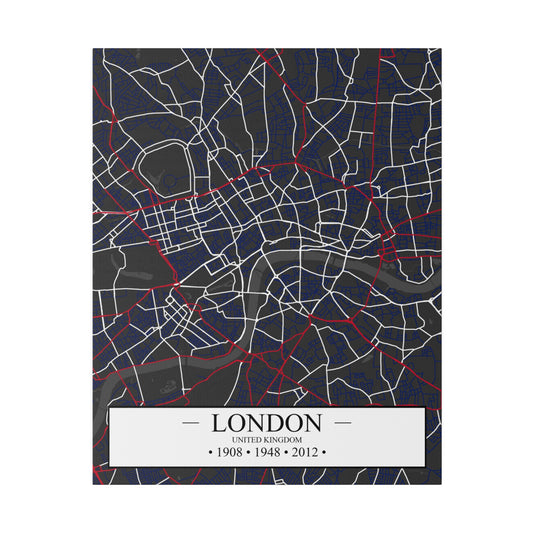 London, United Kingdom 1908, 1948 & 2012, Color Map, Matte Canvas, Stretched, 0.75"