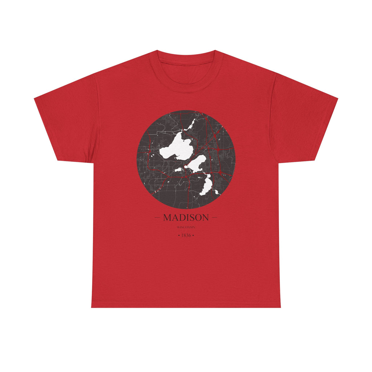 Madison, Wisconsin 1836 Founders City Map Unisex Heavy Cotton Tee, Express Delivery available