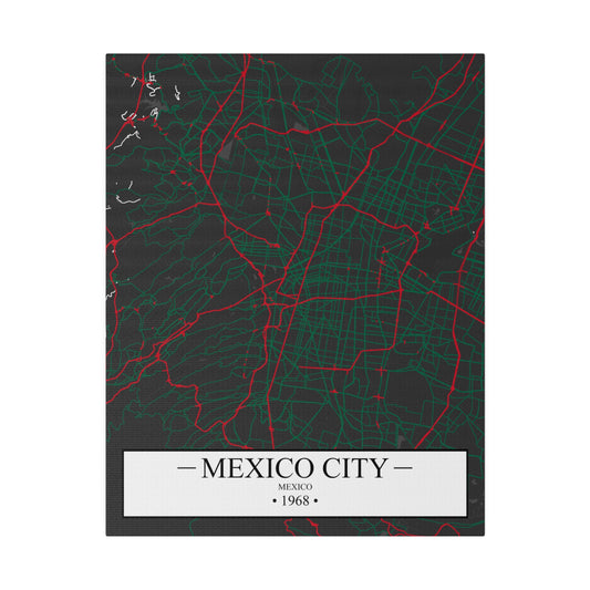 Mexico City, Mexico 1968, Color Map, Matte Canvas, Stretched, 0.75"