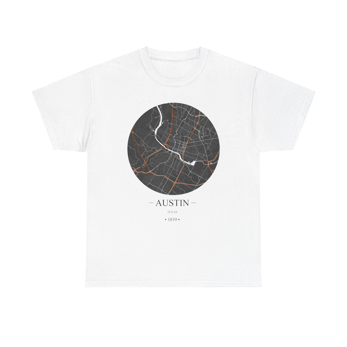 Austin, Texas 1839 Founders City Map Unisex Heavy Cotton Tee, Express Delivery available