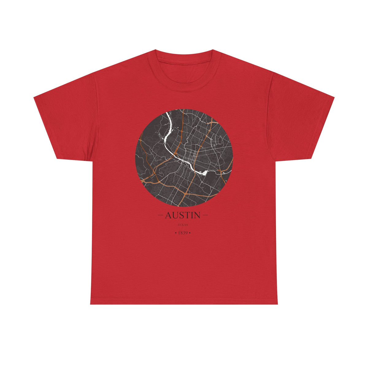 Austin, Texas 1839 Founders City Map Unisex Heavy Cotton Tee, Express Delivery available