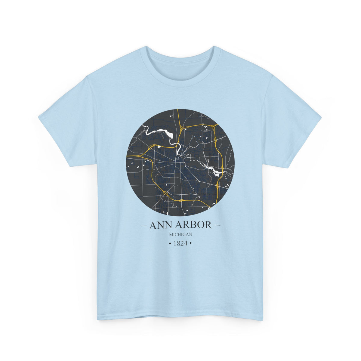 Ann Arbor, Michigan 1823 Founders City Map Unisex Heavy Cotton Tee, Express Delivery available