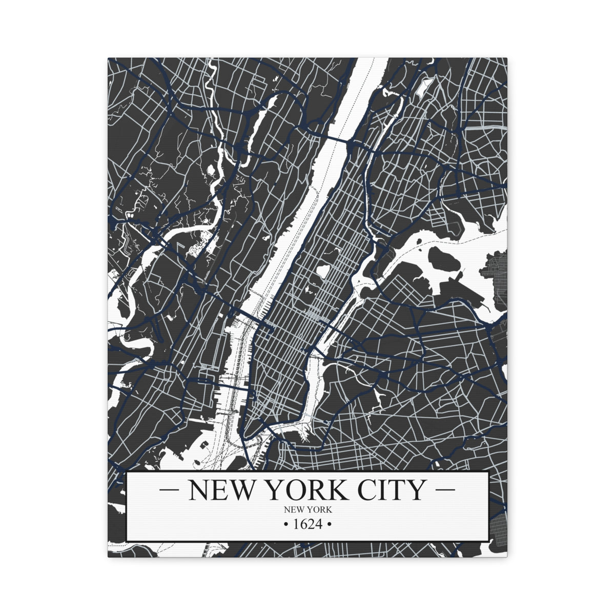 New York City, New York 1624 Founders City Map, Matte Canvas Print (Stretched, 1.25")