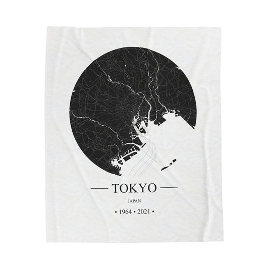 Tokyo, Japan 1964 & 2021 Olympic Host City Map Velveteen Plush Blanket