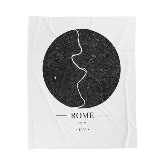 Rome, Italy 1960 Olympic Host City Map Velveteen Plush Blanket