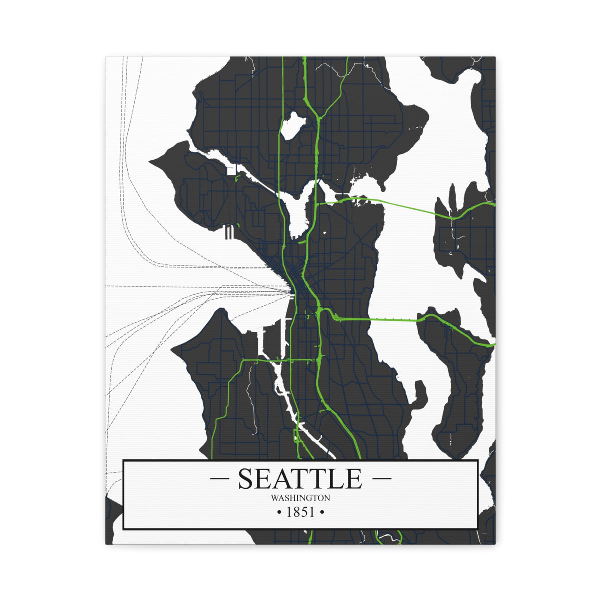 Seattle, Washington 1851 Founders City Map, Matte Canvas Print (Stretched, 1.25")