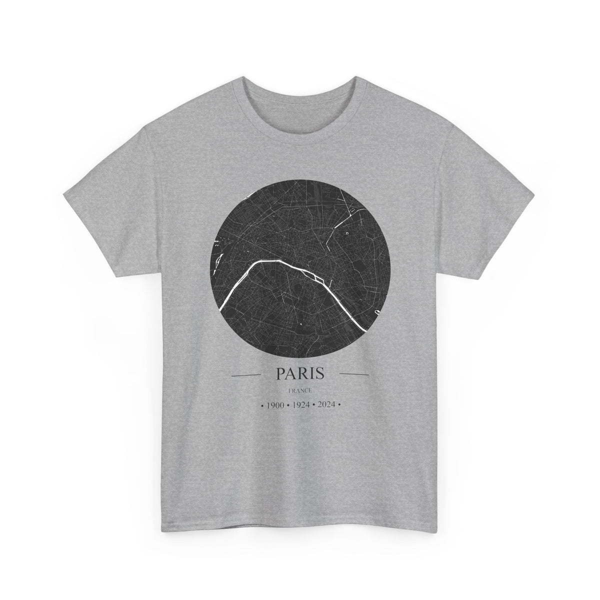 Paris, France 1900, 1924 & 2024 Olympic Host City Map Unisex Heavy Cotton Tee
