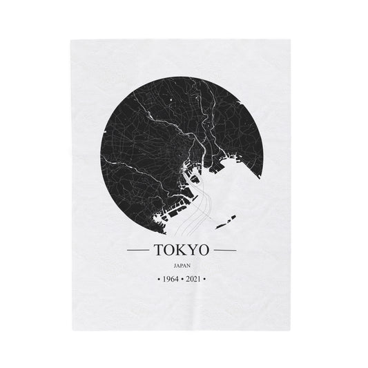 Tokyo, Japan 1964 & 2021 Olympic Host City Map Velveteen Plush Blanket