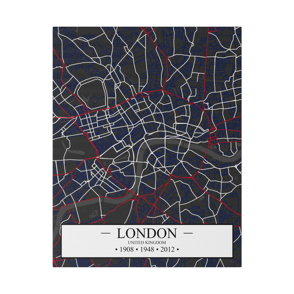 London, United Kingdom 1908, 1948 & 2012, Color Map, Matte Canvas, Stretched, 0.75"