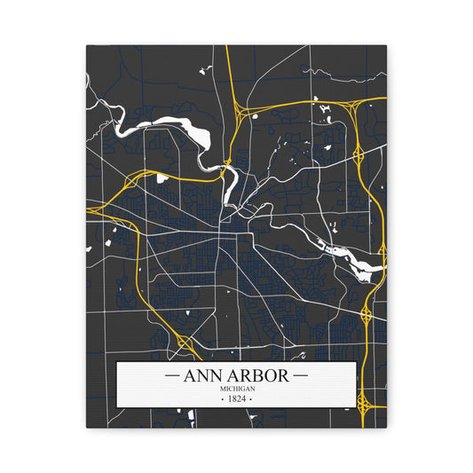Ann Arbor, Michigan 1823 Founders City Map, Matte Canvas Print (Stretched, 1.25")