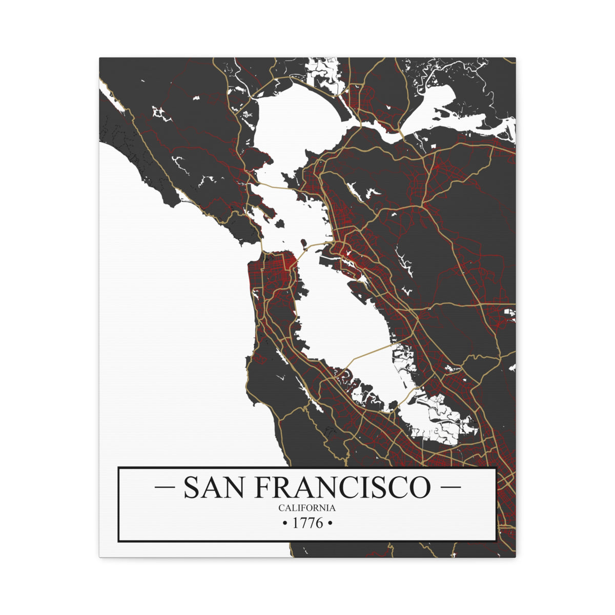 San Francisco, California 1776 Founders City Map, Matte Canvas Print (Stretched, 1.25")