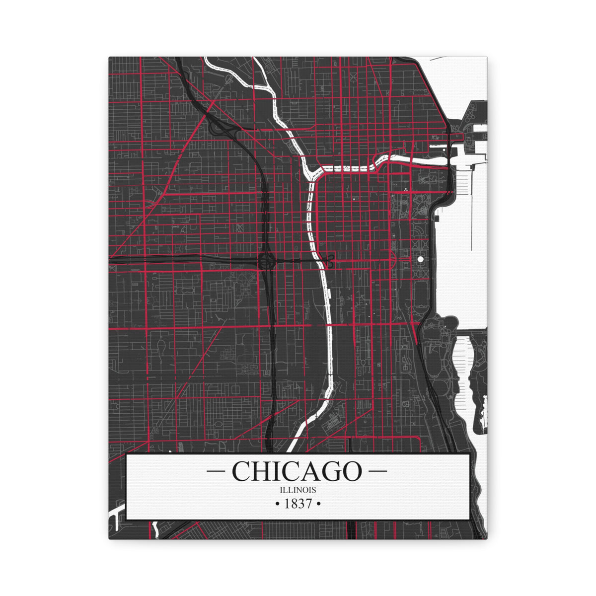 Chicago, Illinois 1837 Founders City Map, Matte Canvas Print (Stretched, 1.25")