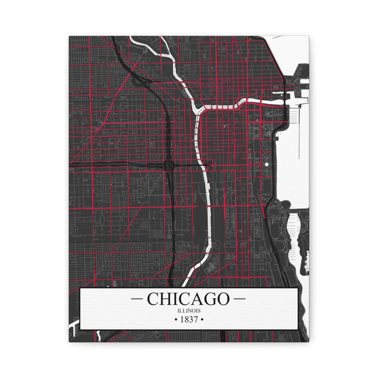 Chicago, Illinois 1837 Founders City Map, Matte Canvas Print (Stretched, 1.25")