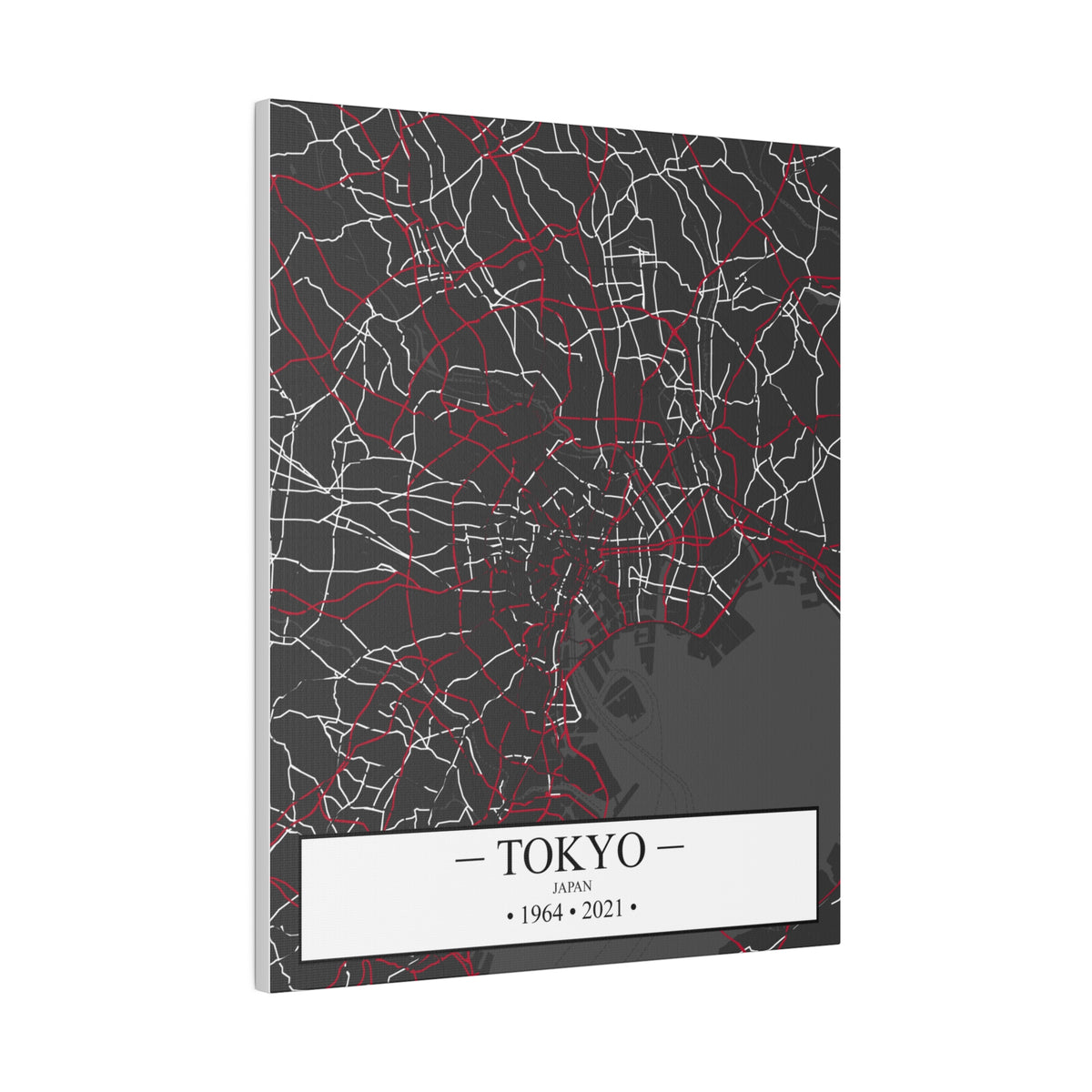 Tokyo, Japan 1964 & 2021, Color Map, Matte Canvas, Stretched, 0.75"