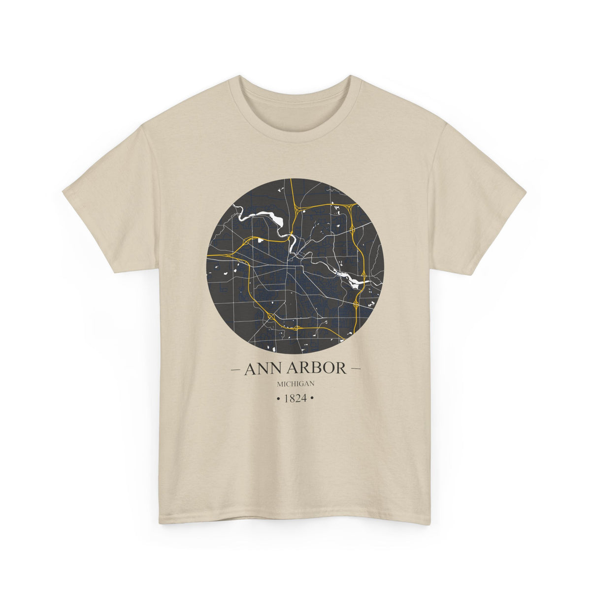 Ann Arbor, Michigan 1823 Founders City Map Unisex Heavy Cotton Tee, Express Delivery available