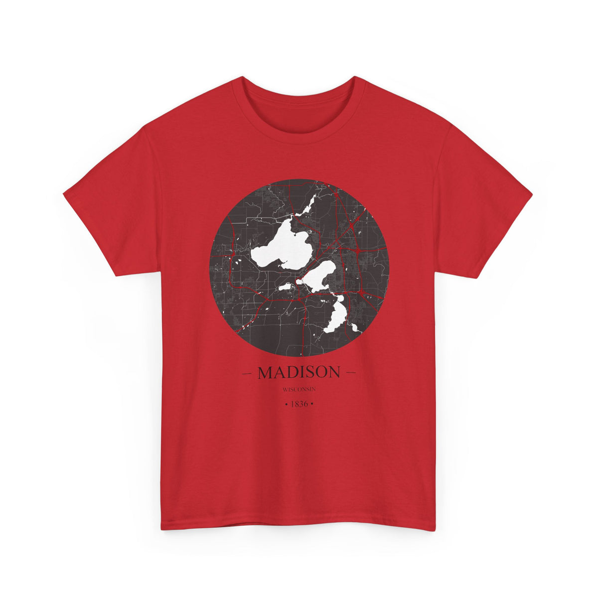 Madison, Wisconsin 1836 Founders City Map Unisex Heavy Cotton Tee, Express Delivery available