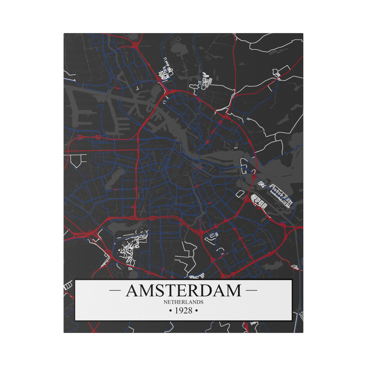 Amsterdam, Netherlands 1928, Color Map, Matte Canvas, Stretched, 0.75"
