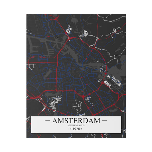 Amsterdam, Netherlands 1928, Color Map, Matte Canvas, Stretched, 0.75"