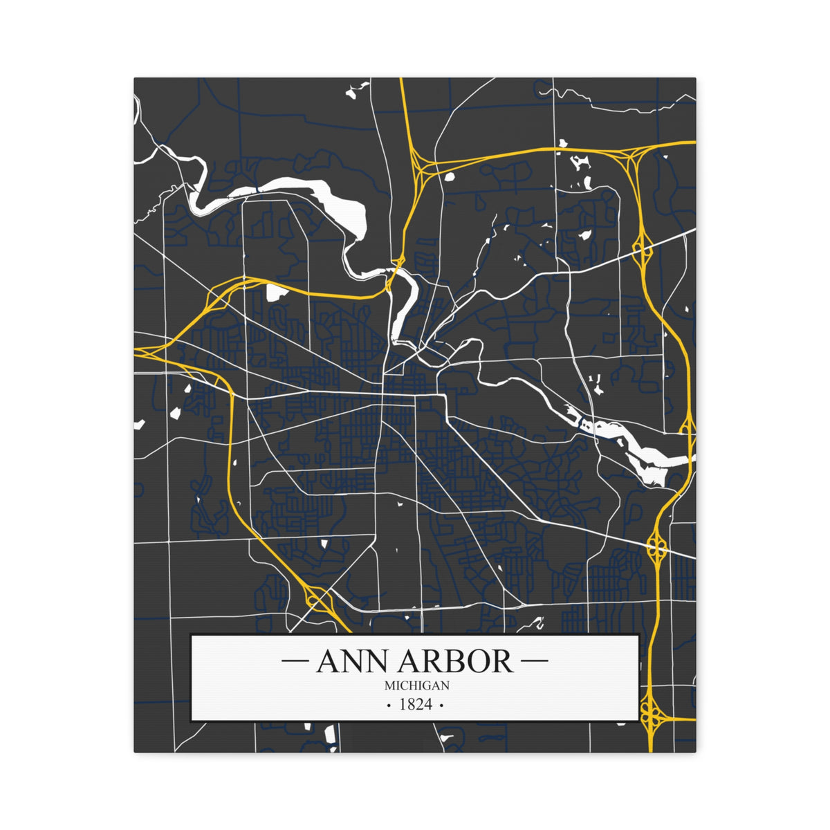 Ann Arbor, Michigan 1823 Founders City Map, Matte Canvas Print (Stretched, 1.25")