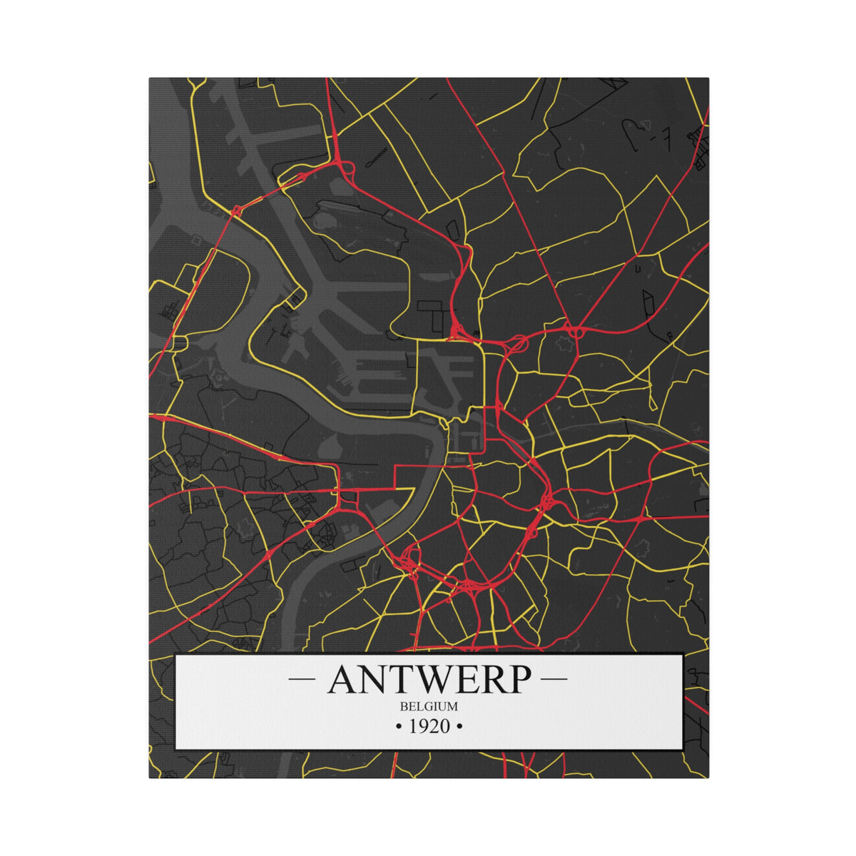 Antwerp, Belgium 1920, Color Map, Matte Canvas, Stretched, 0.75"