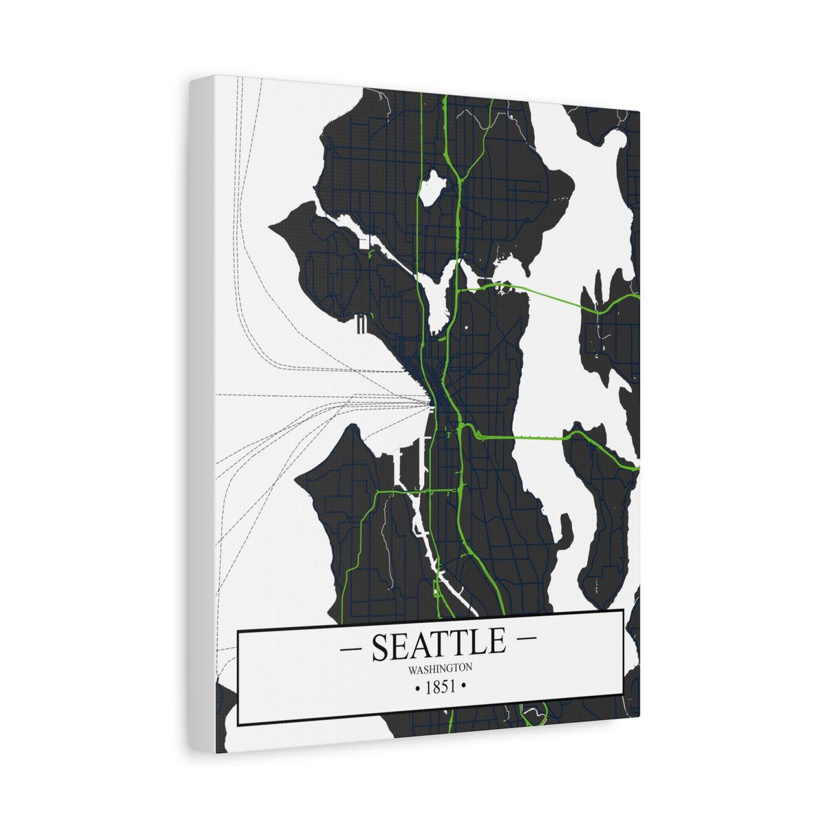 Seattle, Washington 1851 Founders City Map, Matte Canvas Print (Stretched, 1.25")
