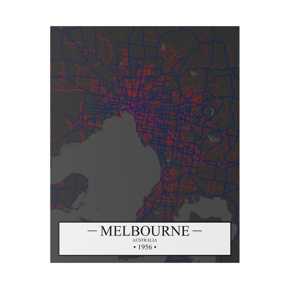 Melbourne, Australia 1956, Color Map, Matte Canvas, Stretched, 0.75"
