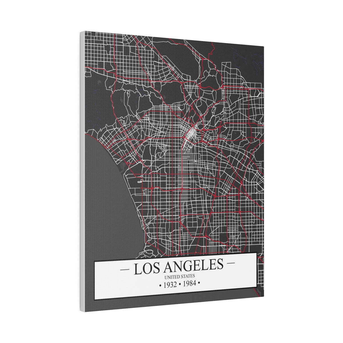 Los Angeles, United States 1932 & 1984, Color Map, Matte Canvas, Stretched, 0.75"