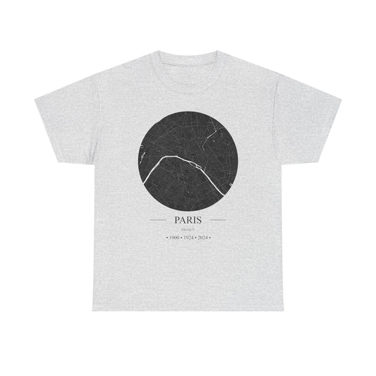 Paris, France 1900, 1924 & 2024 Olympic Host City Map Unisex Heavy Cotton Tee