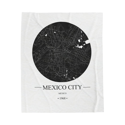 Mexico City, Mexico 1968 Olympic Host City Map Velveteen Plush Blanket